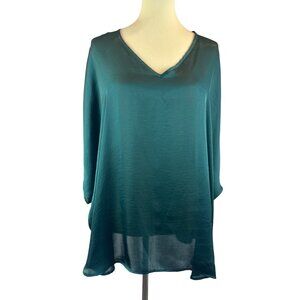 V-Neck Lightweight Silky Tunic Top Adrienne Women S Teal Emerald Green Flowy